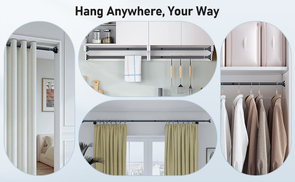 Штанга для душу Uniclife без свердління, 82–204 см, регульована, нержавіюча сталь, для ванної, вікна, шафи (чорна)