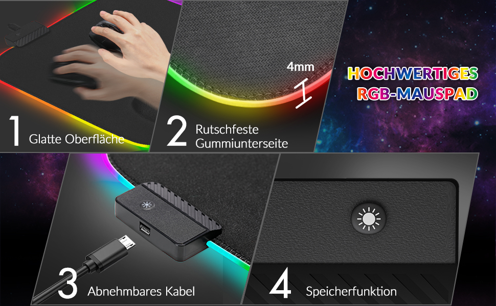 Килимок для миші ігровий Gimars RGB XXL 800x300x5mm з підсвічуванням 12 LED, водовідштовхувальна поверхня, протиковзкий гумовий низ, чорний