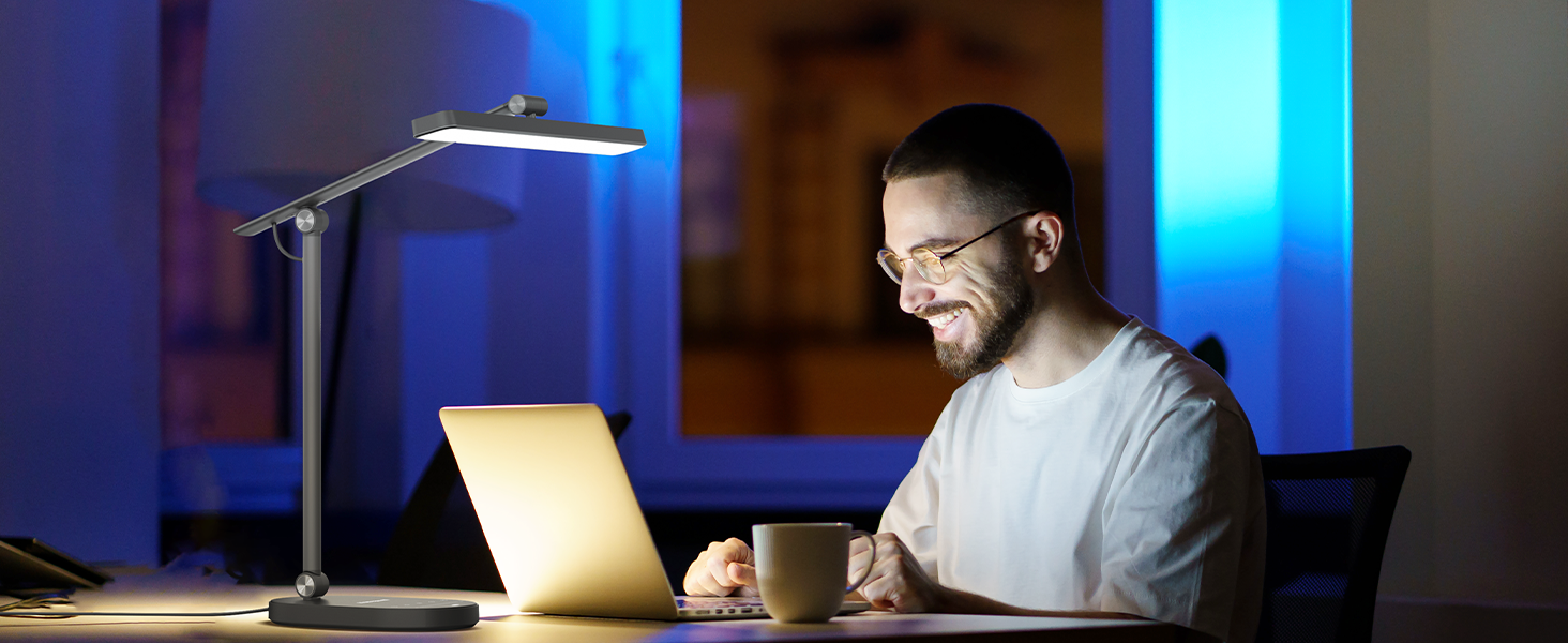 Настільна LED лампа Honeywell H4 Sunturalux - Офісна лампа з диммером, 3 режими кольору, 5 рівнів яскравості, таймер, сенсорне управління, сірий (чорний)