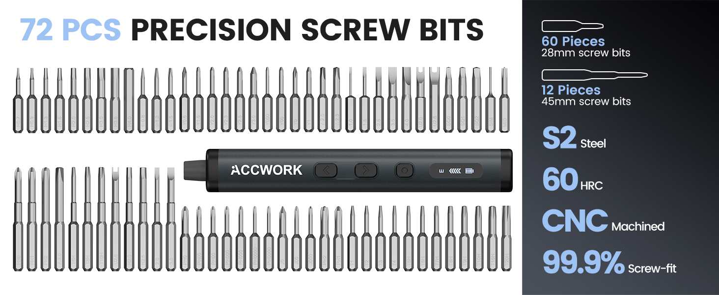 Електрична викрутка 78 в 1 з LED екраном та 72 бітами S2 для ремонту ноутбуків, окулярів, годинників