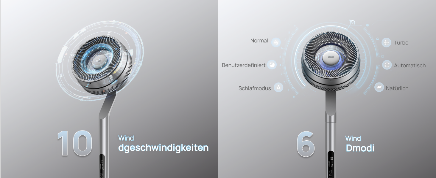 Вентилятор Dreo з інтелектуальним керуванням, висота 101,6–111,8 см, тихий DC вентилятор для спальні, кут огляду 120°+85°, повітряний потік 30,5 м, срібний