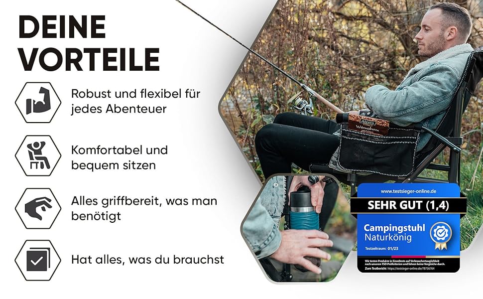 Крісло кемпінгове складане посилене до 160 кг з подушкою, підсклянником та сумкою для зберігання - для риболовлі, пляжу, відпочинку на природі (Чорне)