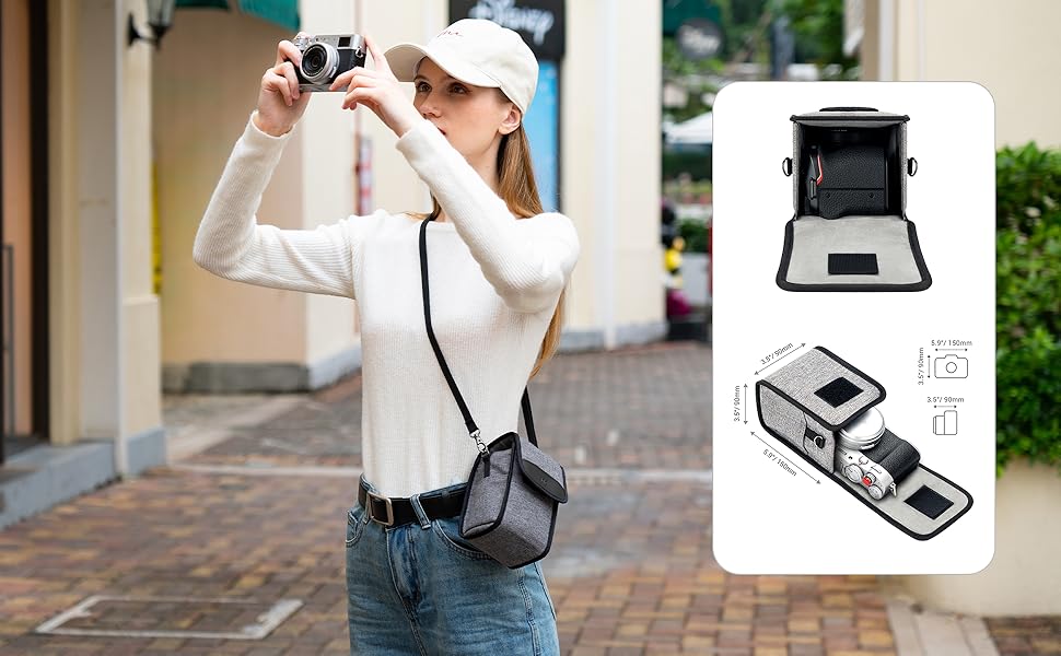 Сумка для камери JJC Kompakt: сумісна з Fuji X100VI/V/T, Sony a6700/6600/6400/6100, Canon EOS M5/M50, Ricoh GRIII, Leica SOFORT2 (сіра)