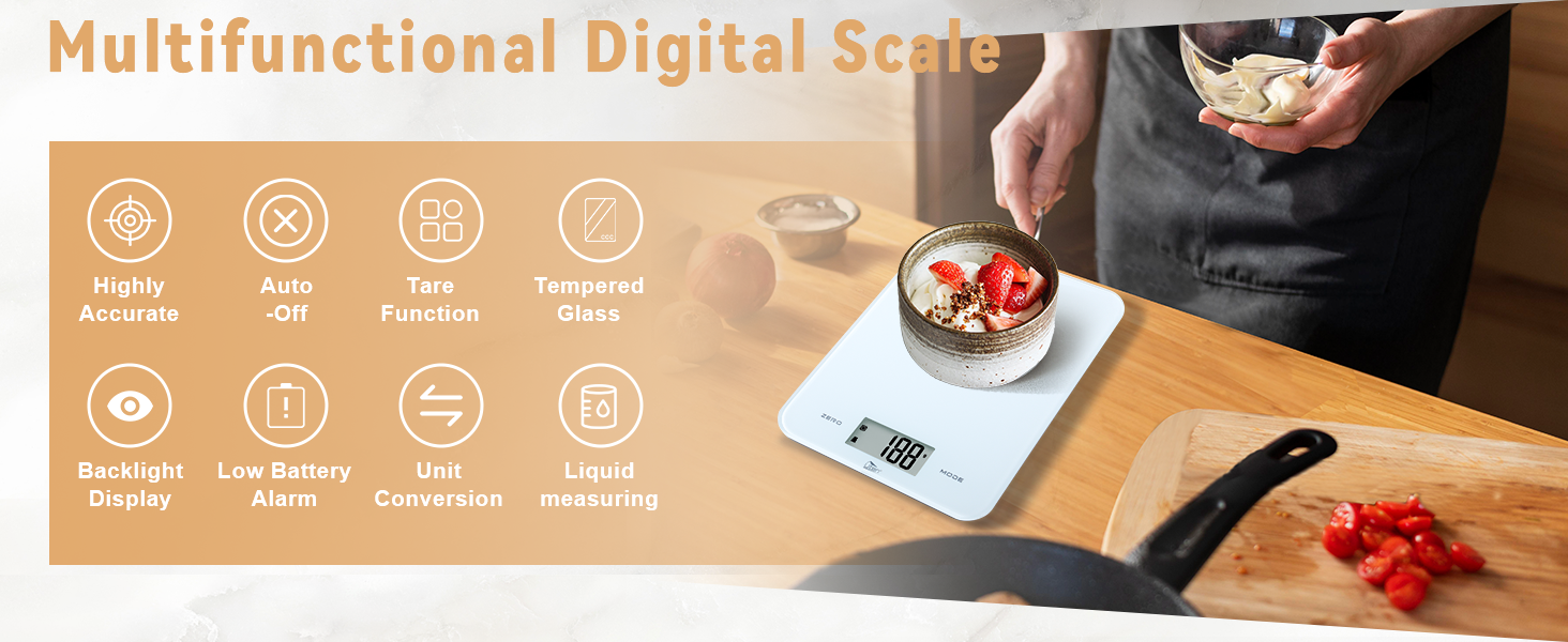 Кухонні ваги Uten Digital 5 кг x 1 г з нержавіючої сталі 304, LCD-дисплей, тарування, чаша, таймер