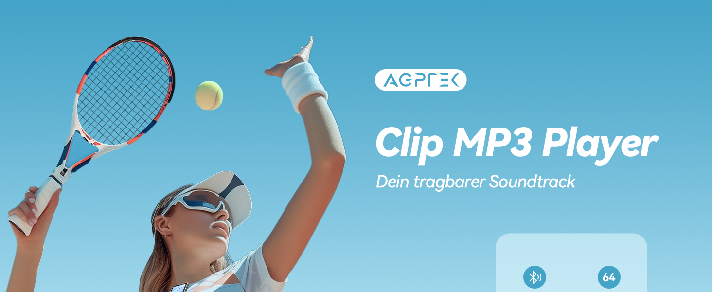 MP3 плеєр AGPTEK 64GB з кліпсою для спорту, Bluetooth 5.3, 1.8