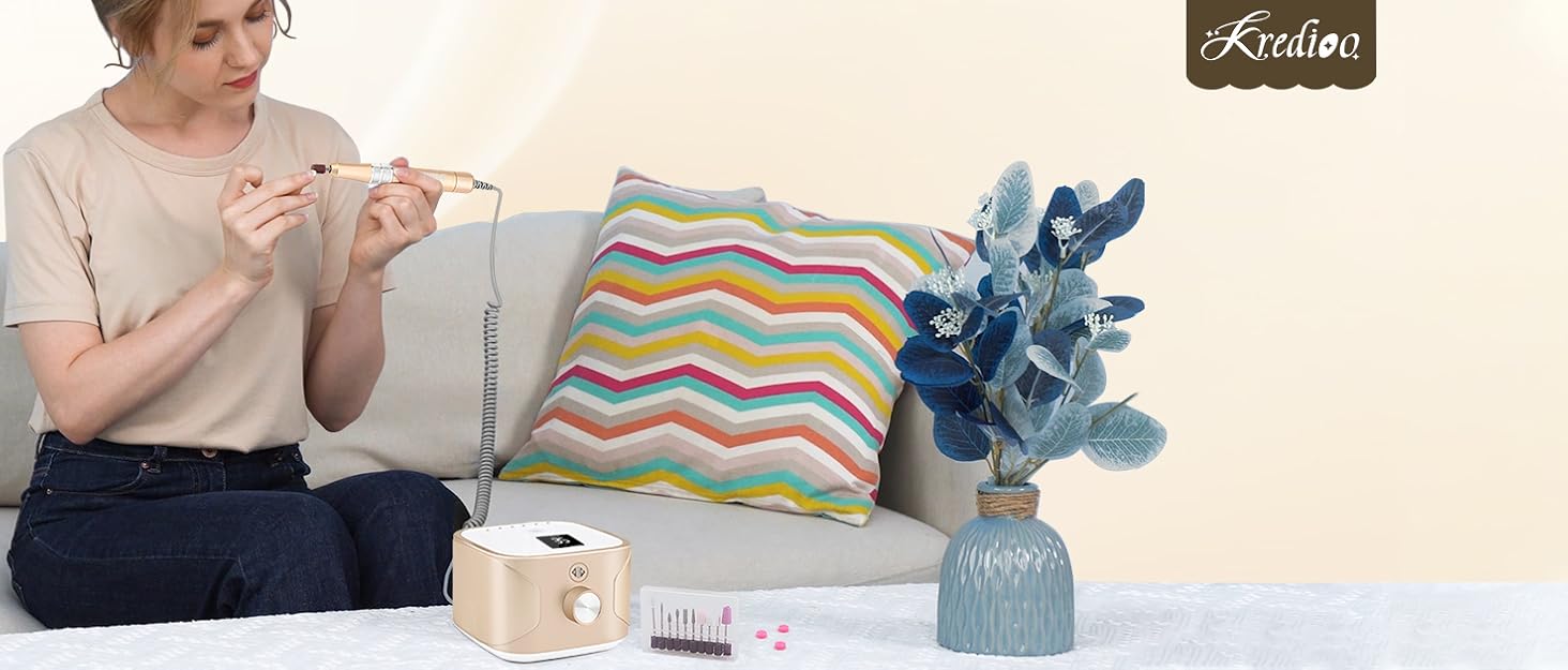 Електрична машинка для манікюру та педикюру Kredioo бездротова, 35000 об/хв з 6 насадками для видалення кутикули, шкарлагу, акрилу та гелю