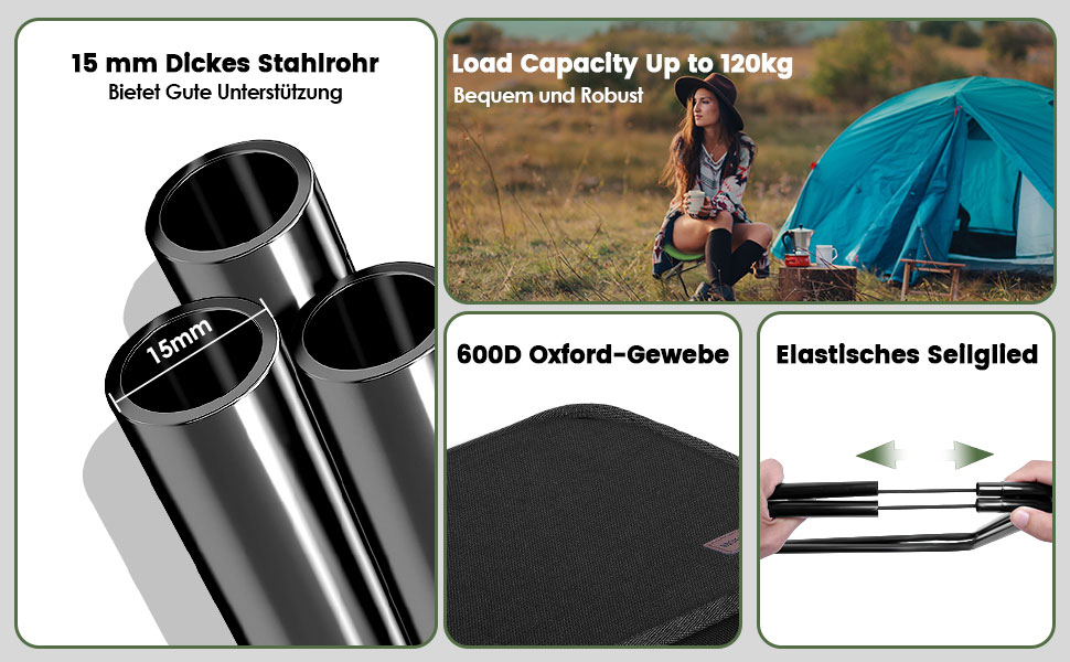 Складний туристичний стілець Mooncy, 33x26,5x32 см, до 120 кг, зелений (чорний)