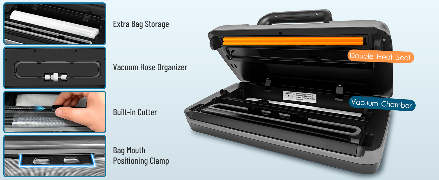 Професійний вакуумний пакувальник DXstring Vakuumiergerät Profi: 12 функцій, 95kPa, подвійний шов, для продуктів харчування