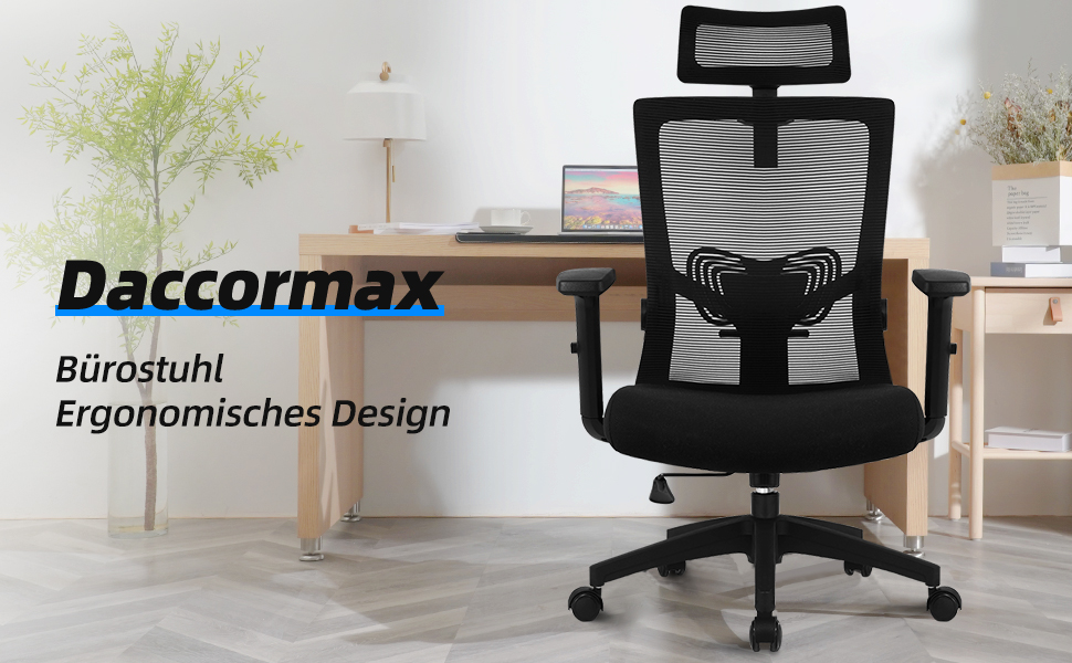 Ергономічне офісне крісло Daccormax з регульованою підтримкою голови та попереку, сітчасте, до 150 кг, темно-сіре