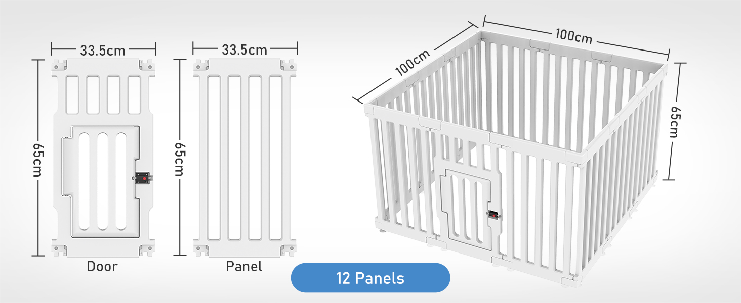 Клітка для цуценят Indoor 65 см, пластикове огородження для собак з неслизькими присосками, вольєр для маленьких собак, 18 панелей, 18 шт (168 x 135 x 65 см), з окремими секціями