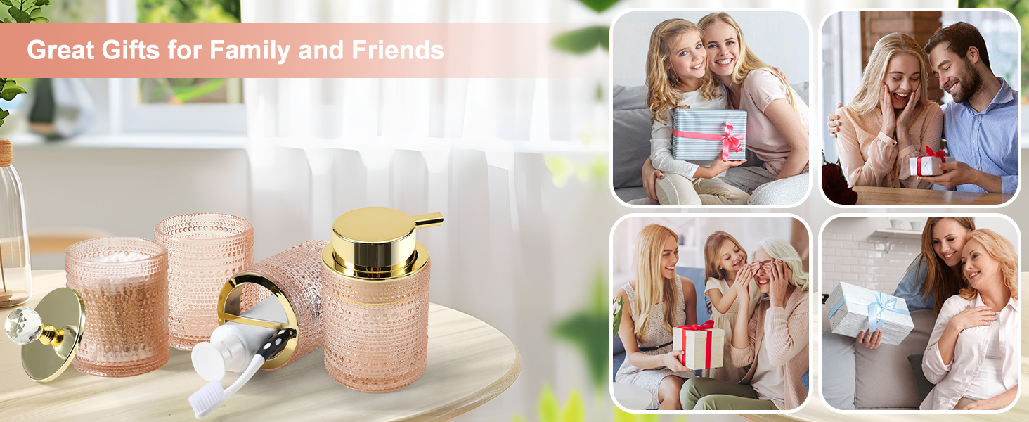 Набір аксесуарів для ванної кімнати Dasiton (4 шт.) з дозатором для мила, тримачем для зубних щіток, стаканом для полоскання та контейнером для ватних паличок (зелений/рожевий)