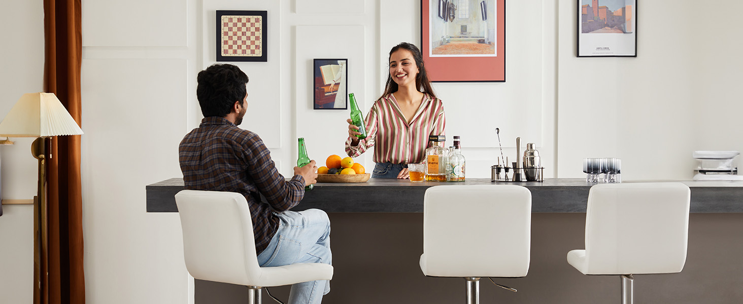 DUMOS 2-Piece Adjustable Bar Stool Set - Modern Style Metal Bar Stools for Kitchen, Bar, and Living Room (White)