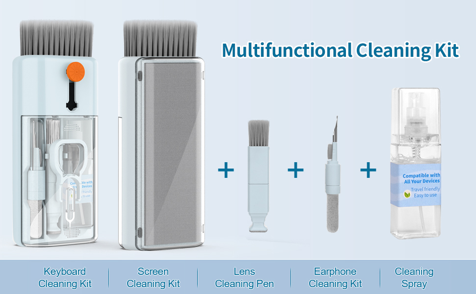 Набір для чищення клавіатури 12 в 1: очищувач екрану, клавіатури, телефону, MacBook, ПК (блакитний)