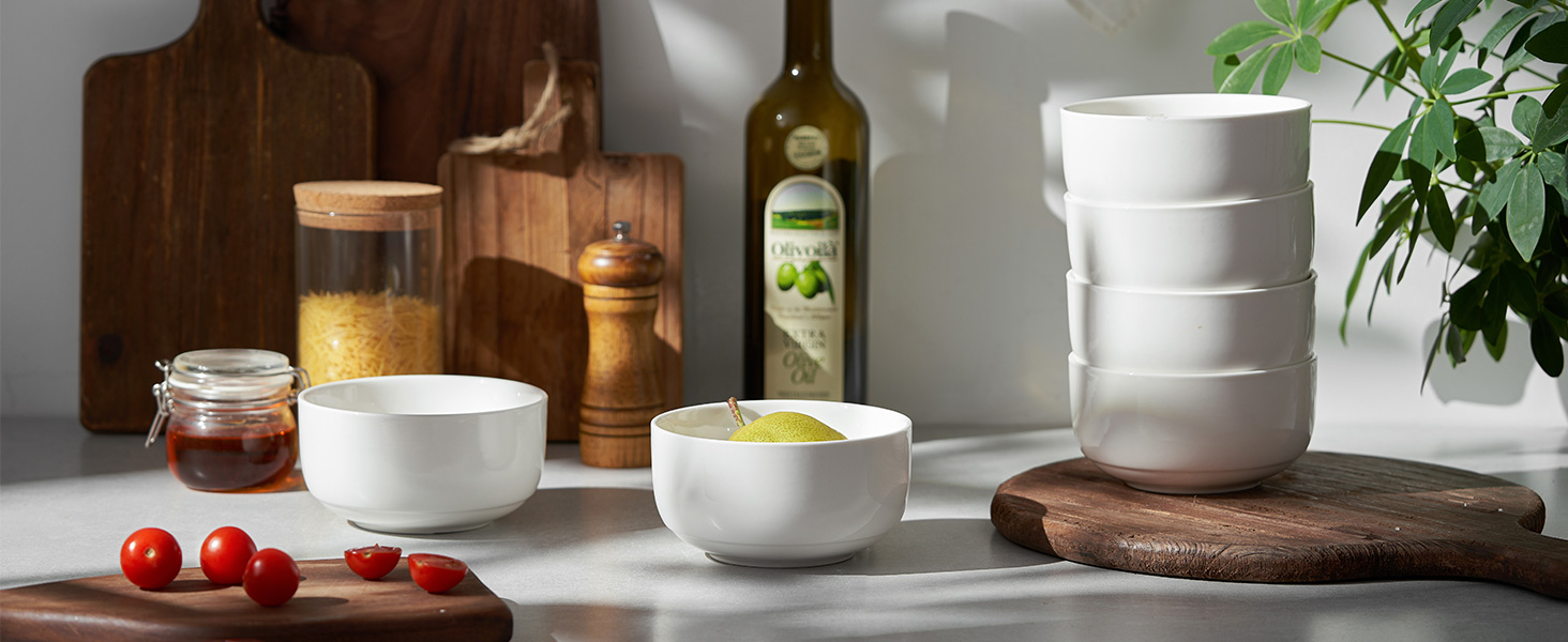 DOWAN Набір супових тарілок, 1100 мл, 4 шт. (650 мл/13 см, білий) - кераміка, для кухні