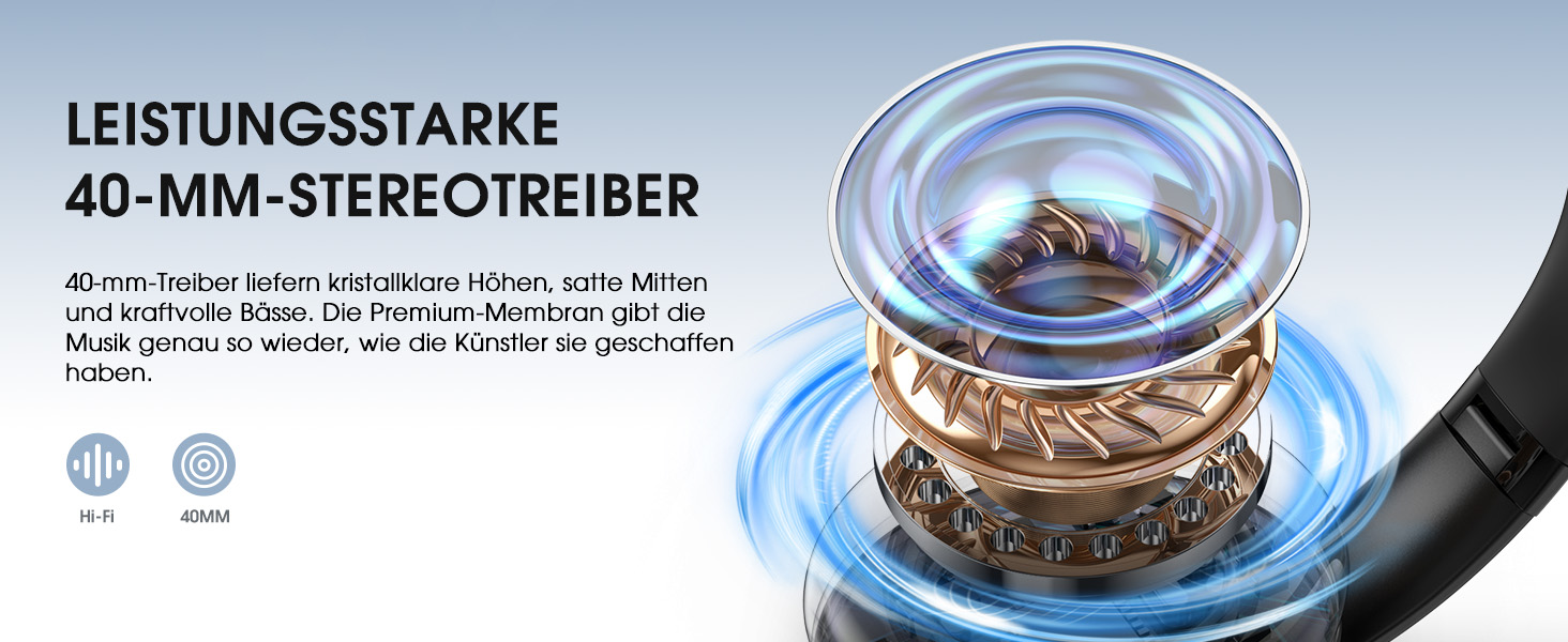 Бездротові навушники Uliptz Over-Ear Bluetooth з 65 годинами роботи, 6 EQ-режимів, HiFi стерео, складні, для подорожей/офісу/телефону/ПК (Чорний)