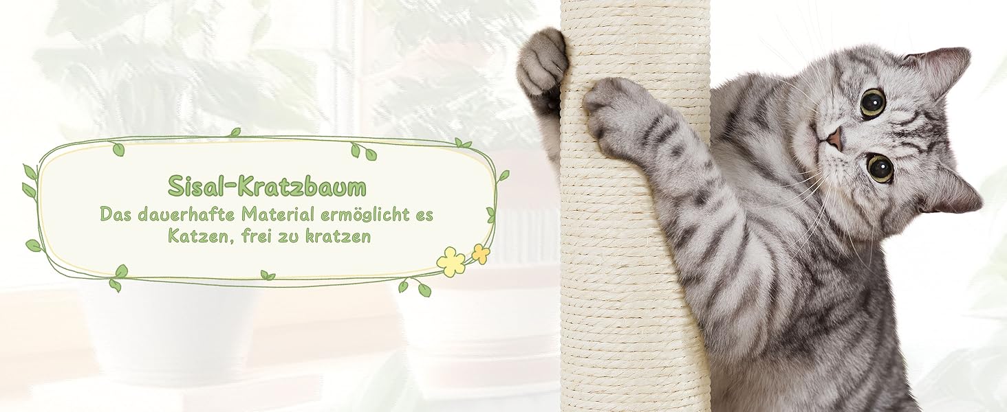 Котячий будиночок Yaheetech з когтеточкою, 137.5 см, ротанг, для великих котів, стабільний, з будиночком, кошиком, сизаль, бежевий