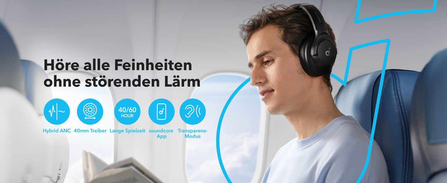 Бездротові Bluetooth-навушники Soundcore by Anker Q20i з гібридним активним шумозаглушенням (ANC), Hi-Res Audio, 40 годин роботи, керування через додаток, чорні (Відновлені)