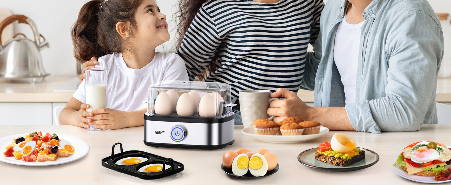 Електричний яйцеварка YASHE з нержавіючої сталі, 400W, 6 яєць, багатофункціональний, з індикатором, звуковий сигнал