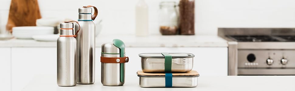Ланчбокс BLACK+BLUM 1 л з нержавіючої сталі, вакуумний, герметичний, з гофелем, силіконовим ремінцем і роздільником, для духовки та морозильної камери, океанічний колір, 20x14x6 см, контейнер для їжі з відділеннями