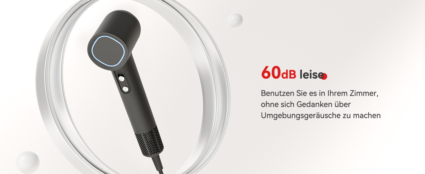 Фен з дифузором, потужний фен з мотором 160 000 об/хв, іонізатор, 500 млн негативних іонів, для подорожей та дому (сірий), сірий дифузор