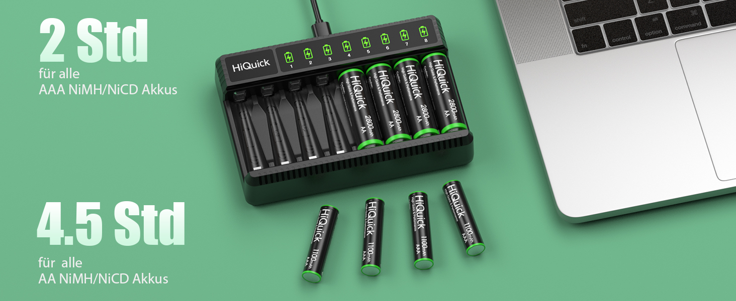 Зарядний пристрій HiQuick для акумуляторів AA AAA, 8 слотів з LED-дисплеєм, для NI-MH NI-CD акумуляторів (без акумуляторів)