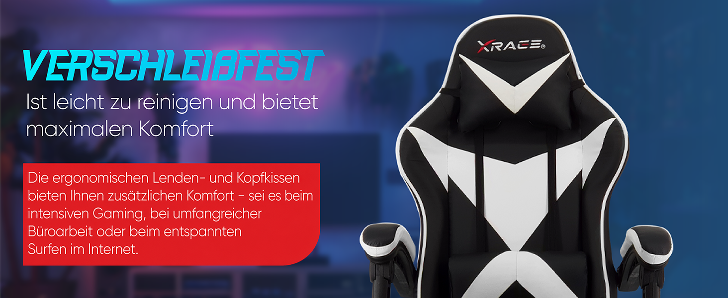 Ігрове крісло xRace Gaming: ергономічний офісний стілець з PU-шкіри та підтримкою попереку, синій (без підніжки)