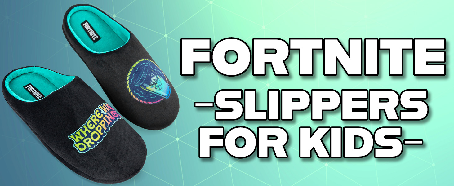 Тапочки Fortnite для дітей, розмір 32-42, чорні. Зі слизькою підошвою TPR, м'який фліс, Slip-On, подарунок для хлопчика