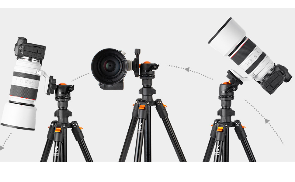 Подорожній штатив для камери K&F Concept 160 см, алюмінієвий трипод для DSLR з панорамною кулею 360° та швидким затискачем