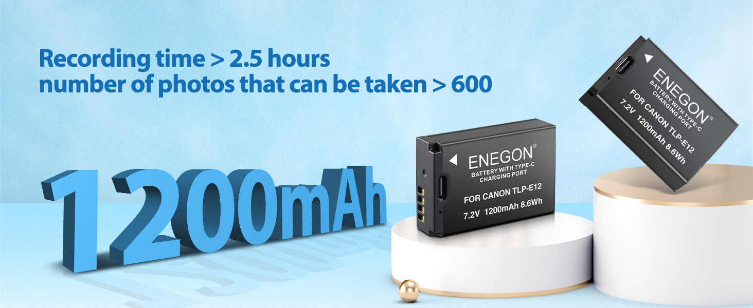 Акумулятори ENEGON LP-E12 1200mAh для Canon EOS M50, M50 Mark II, M, M2, M10, M100, M200, Rebel SL1, 100D, Kiss X7, PowerShot SX70 HS