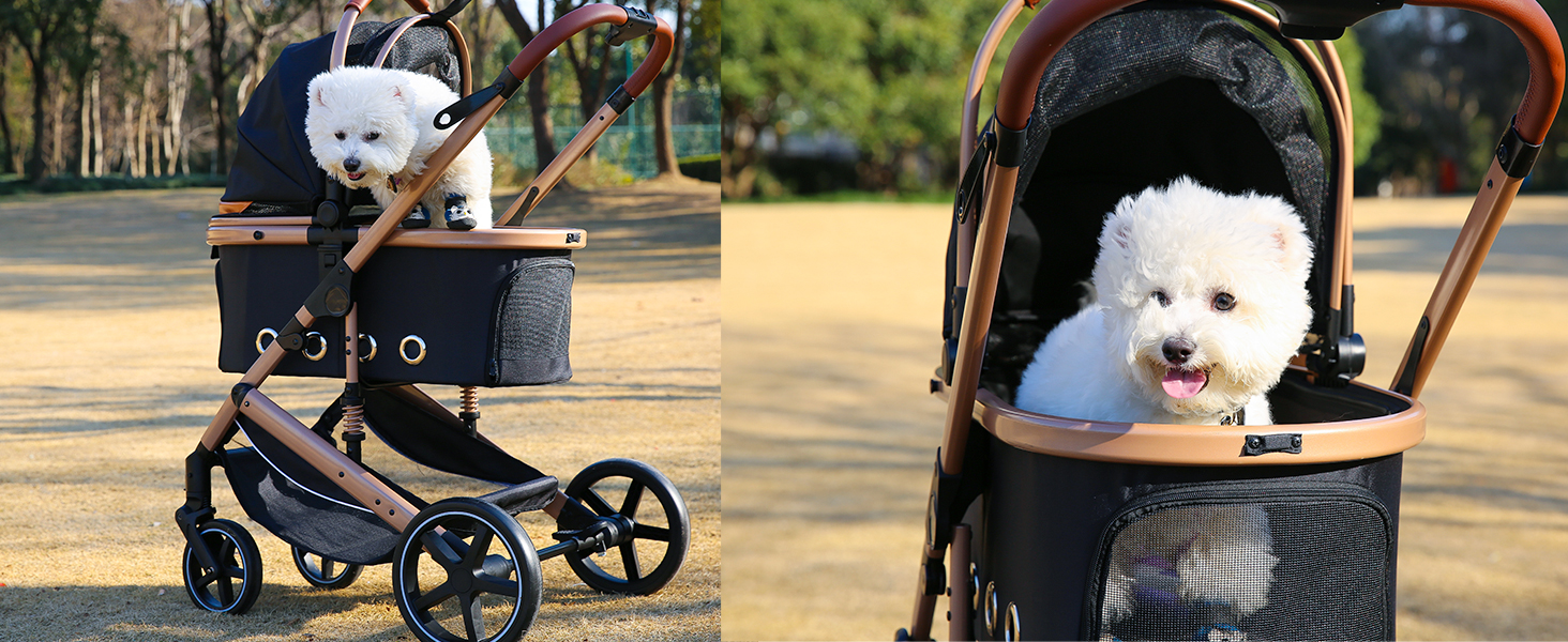 Візок для собак EchoSmile до 20 кг, 4-в-1, чорний. Складаний, з колесами, сітковими віконцями. Підходить для собак та котів середніх розмірів