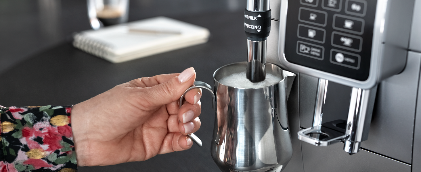 Кавомашина De'Longhi Dinamica ECAM 350.15.B з капучинатором, для еспресо та кави, срібна