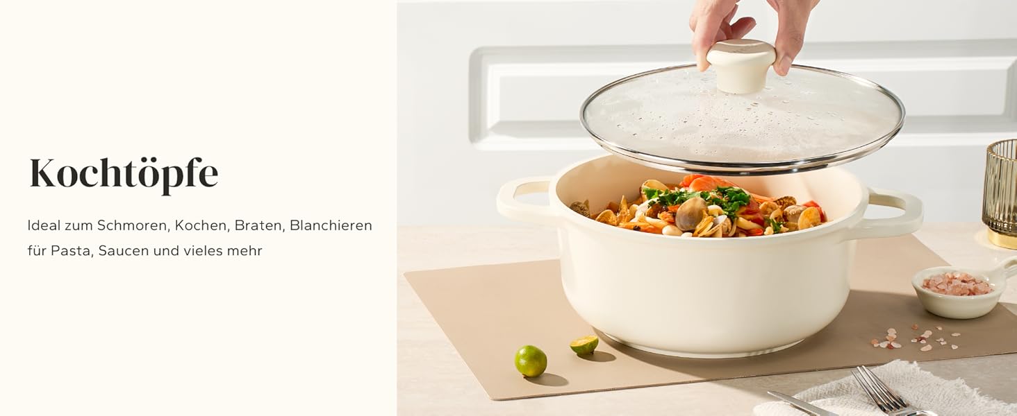 Набір посуду Redchef: 11-ти частинний набір каструль та сковорідок з керамічним покриттям, індукційний, PTFE-free, PFAS-free, для всіх типів плит, безпечний, миється в посудомийній машині (Бежевий)