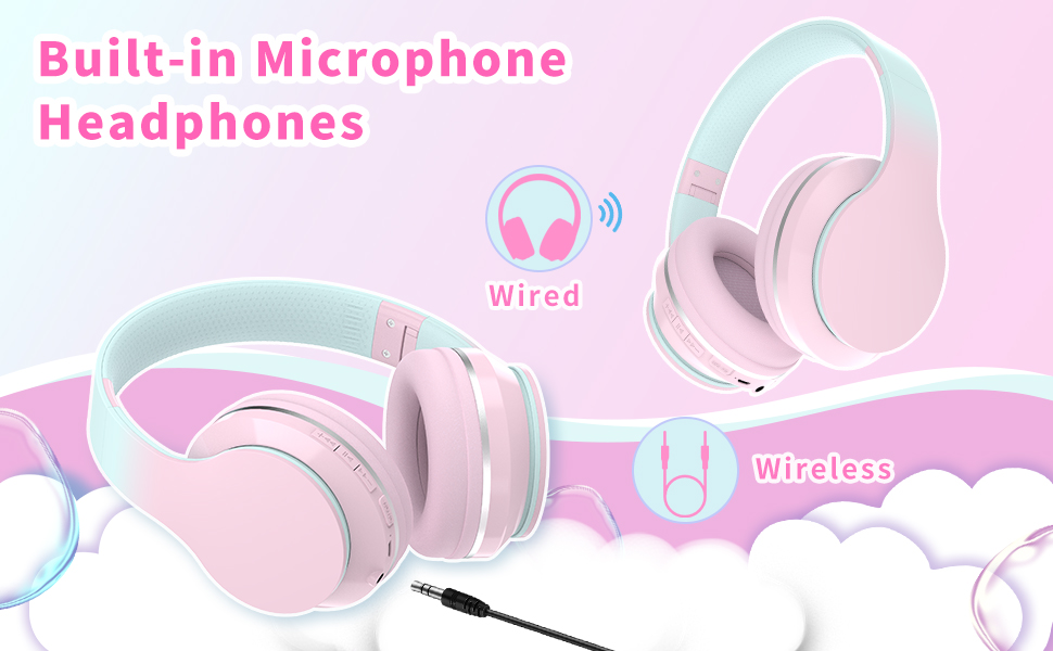 Дитячі навушники Xunpuls Bluetooth Over-Ear з мікрофоном (Рожеві)