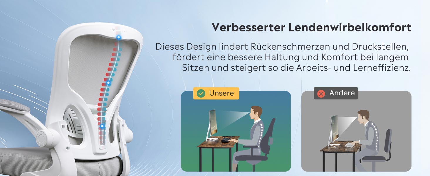 Офісний стіл DEVAISE: ергономічний крісло з регульованою підтримкою попереку та відкидними підлокітниками, регульована висота, білий, до 136 кг, без підголівника