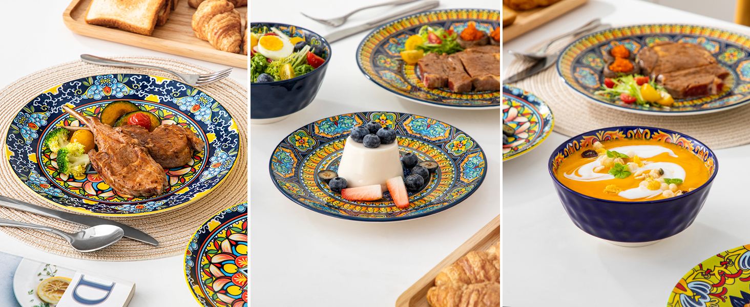 Набір посуду з порцеляни Vancasso на 6 осіб (18 предметів): тарілки, десертні тарілки, миски, серія KRVI