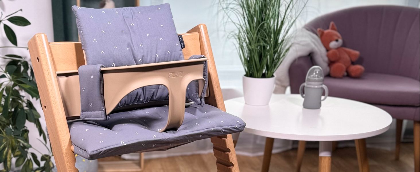 Сидіння та подушка для стільчика Stokke Tripp Trapp LaLoona, 2 частини, бавовна, сірий візерунок, OEKOTEX 100, гіпоалергенна, машинне прання