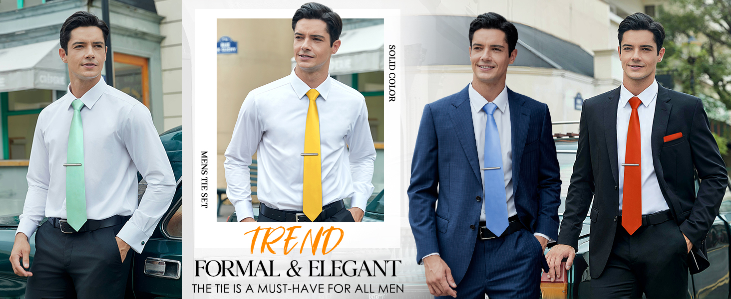 HISDERN Комплект краваток для чоловіків: класична однотонна краватка, нагрудна хустинка та краватки-кліпси. Ідеально для вечірок, весіль та особливих подій. Темно-червоний колір.