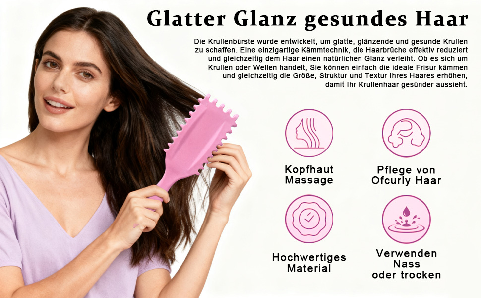 Щітка для завивки волосся Lockenbürste, рожева | Щітка для створення локонів, розплутування волосся для жінок