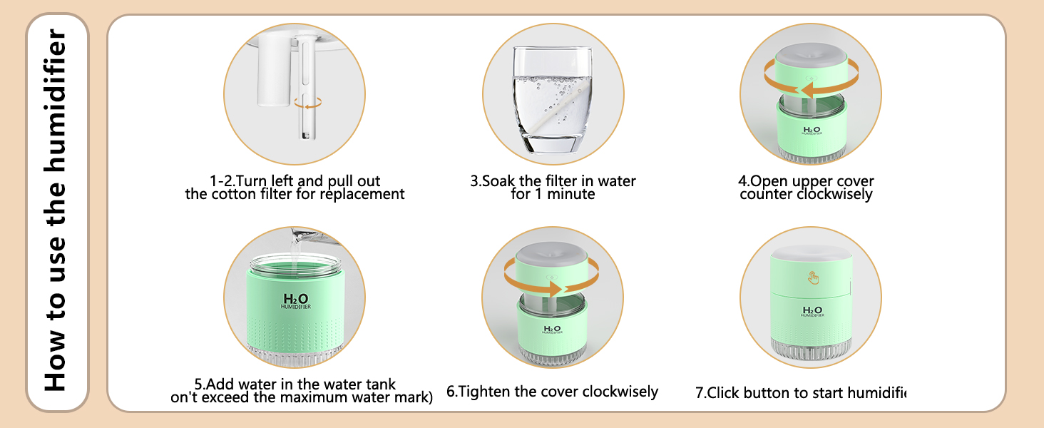 Зволожувач повітря Mini AIR Humidifier з LED-підсвічуванням для дитячої кімнати, офісу, спальні та рослин (Зелений)