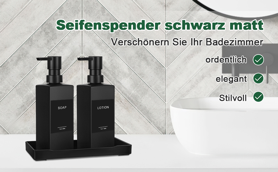 Диспенсер для мила GMISUN чорний скляний 350 мл для кухні та ванної кімнати з піддоном та водонепроникними етикетками