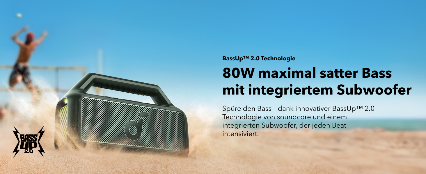 Soundcore Boom 2 - Портативна Bluetooth Колонка, 80W, Сабвуфер, BassUp 2.0, 24h, IPX7, LED, USB-C, BT 5.3, для кемпінгу, пляжу, саду (зелена)