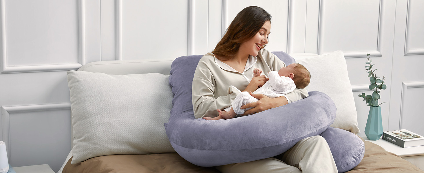 Вагітний подушка Momcozy з кристального велюру - U-подібна подушка для сну на боці (145 см) - для підтримки спини та стегон, сірий колір