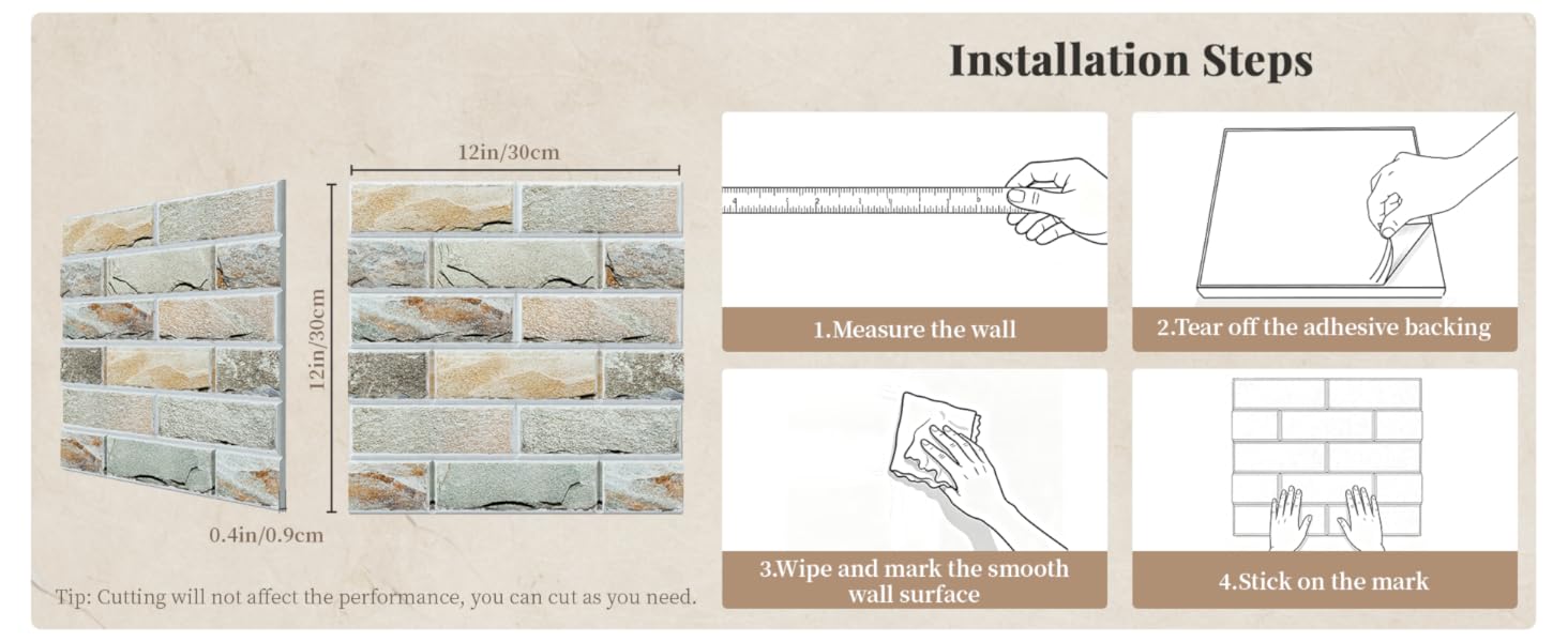 Акустичні панелі JBER самоклейні для звукоізоляції, шумопоглинаючі стінові панелі «Цегла» для студії, офісу та дому, 30 x 30 x 1 см, 12 шт, колір сірий (камінь)