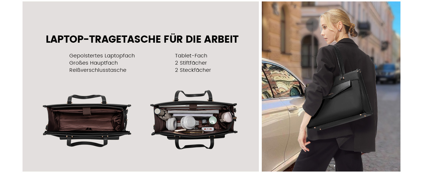 Сумка для ноутбука LOVEVOOK жіноча водонепроникна, сумка для роботи та навчання, бізнес-портфель, 17.3 дюйми, чорний/бежевий/коричневий