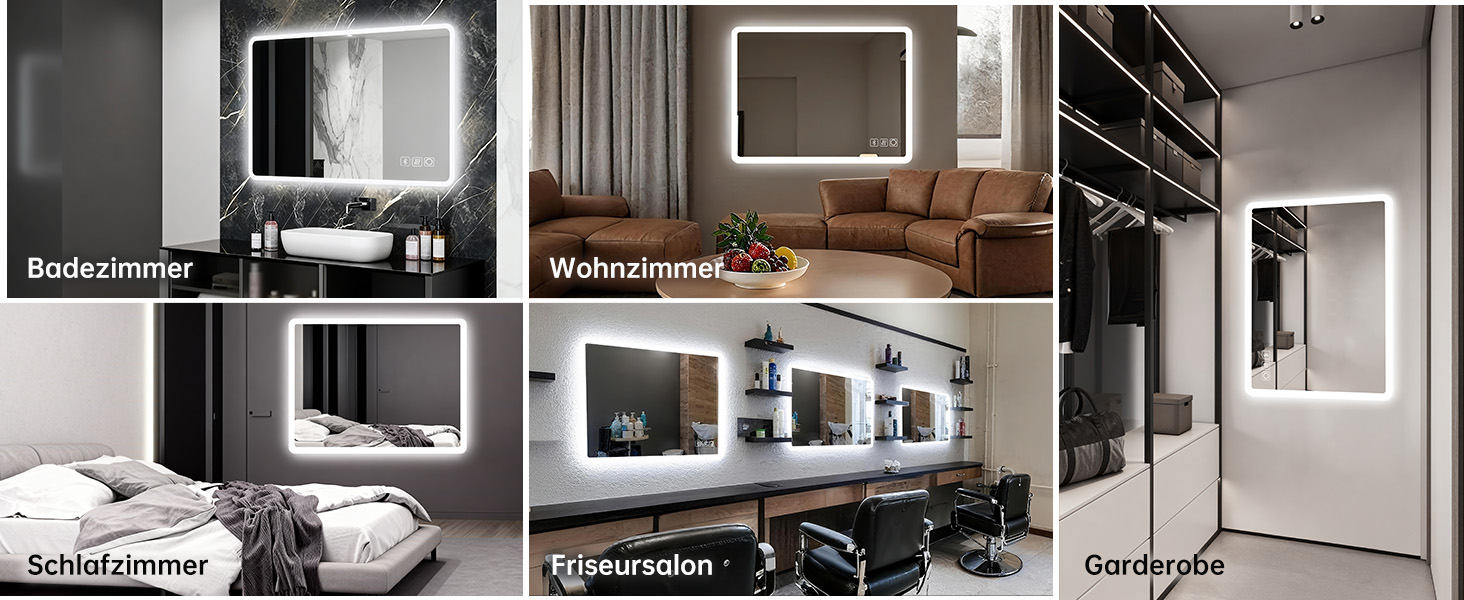 LED дзеркало для ванної кімнати LISA 70x50 см з підсвічуванням, сенсорне регулювання, антизапар, 3 кольори світла