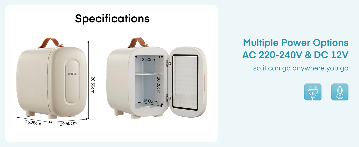 Mini холодильник FOHERE 5 літрів: для напоїв та догляду за шкірою, USB живлення, 220V/12V, білий