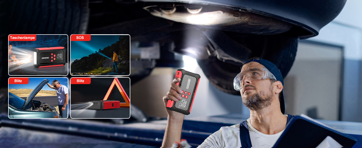 Портативний акумулятор для авто з компресором 150PSI, 7000A, 12V, 8L/10L (бензин/дизель), з запальничкою, LED-ліхтарик B195