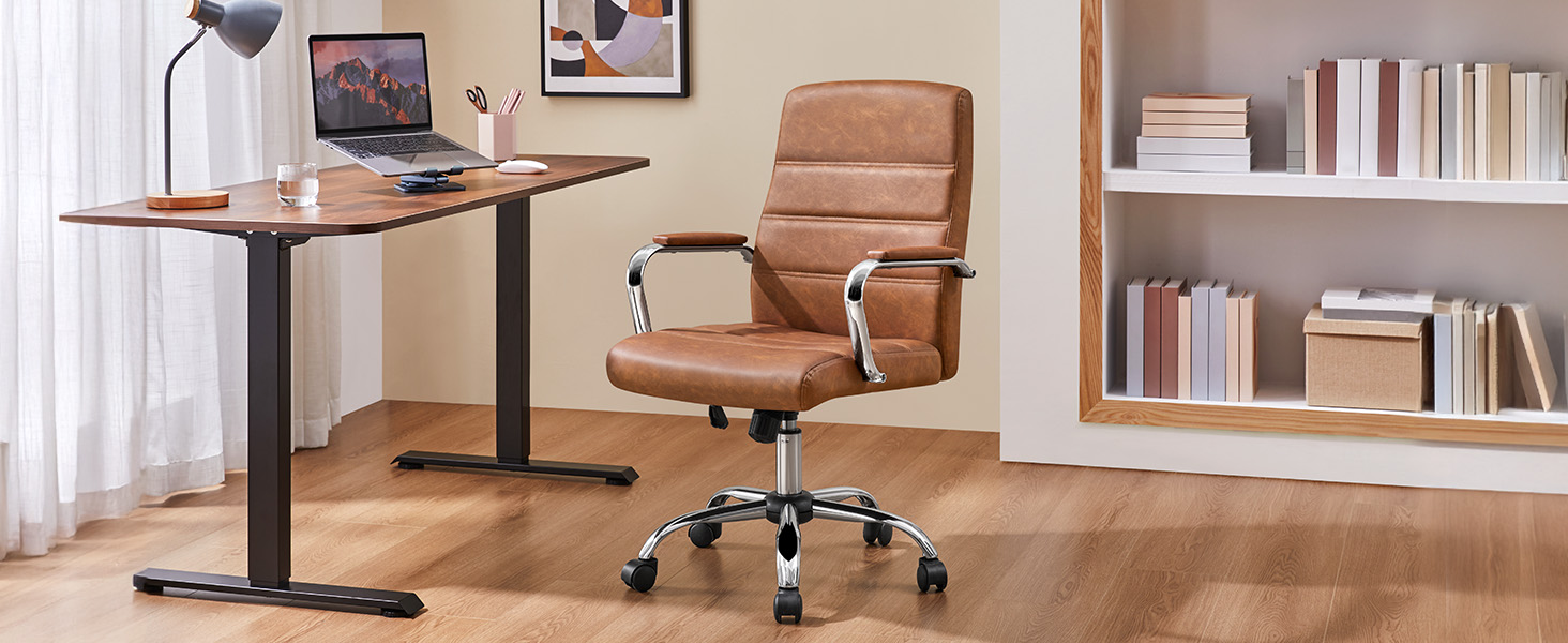 Офісне крісло Yaheetech ергономічне, з підлокітниками та роликами, для офісу та дому, витримує до 130 кг, колір - іржаво-коричневий