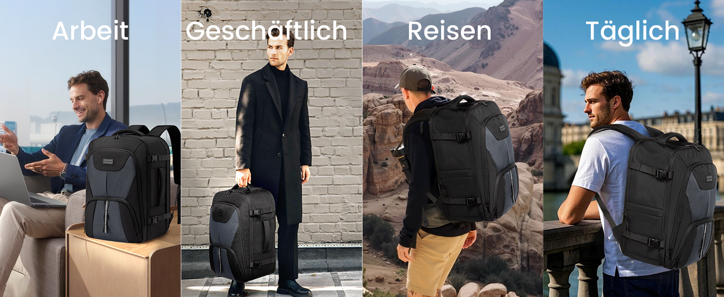 LOVEVOOK Рюкзак для ручної поклажі, великий, розширюваний, туристичний, чоловічий, для ноутбука 17 дюймів, 50L, чорно-сірий