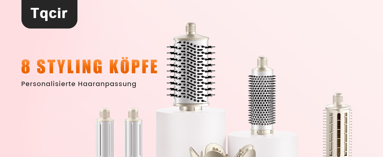 Airstyler 8-в-1: комплект для укладки та сушки волосся з автоматичною завивкою, щіткою, концентратором, дифузором, швидка сушка, без пошкодження волосся, золото